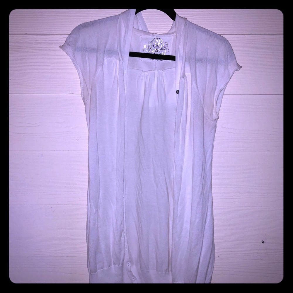 Guess Button Sweater with Hoodie White LARGE